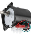 Heavy Duty 14 Watt Ac Synchronous Motor With High Torsion Metal Gears And Pure Copper Coil For Smooth Central Shaft Bracket Automated Industry Use at 110rpms, showing shaft and wiring.
