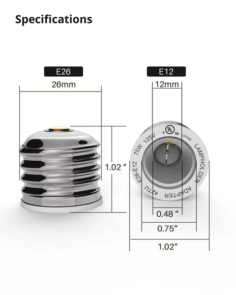 E26 To E12 Light Socket Adapter 6 Pack Converts E26 And E27 Fixtures To E12 Bulbs Ideal For LED And CFL Safe UL Listed 75W