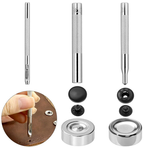 12 Piece Leather Snap Fasteners Kit Built Tough 15Mm Brass Snap Buttons Press Studs With Setting Tools Rivets And Snaps For DIY Crafts And Clothing Black tools and components