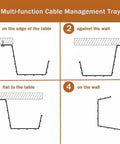 Diagram showing mounting options for Under Desk Cable Management Tray And Storage Rack For Neat Wires USB Hubs And Power Strips Space Saving 34 Inch Raceway You Can Join Or Split To Fit Your Setup Mountable Desk Cord Organizer To Tidy Cables And Create A Clean Workspace: on edge of table, against wall, flat to table, on wall.