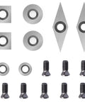 Top Tier Tungsten Carbide Wood Lathe Turning Inserts 16 Piece Heavy Duty Replacement Set with square and diamond shapes.
