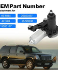 Direct Fit Rear Wiper Motor For Cadillac Escalade And ESV 2007 To 2014 Plus Chevrolet Suburban 1500 with OEM part numbers.