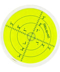 Magnetic Round Bubble Level Tool Bullseye Inclinometer Machinist with a clear measurement grid and yellow background.