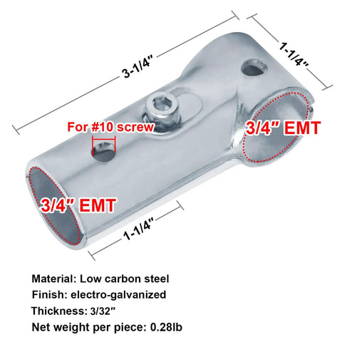 Ten Sets T Pipe Clamp Connectors Tee Clamps for 3/4 Inch EMT Conduit Direct Fit, low carbon steel, electro-galvanized detail