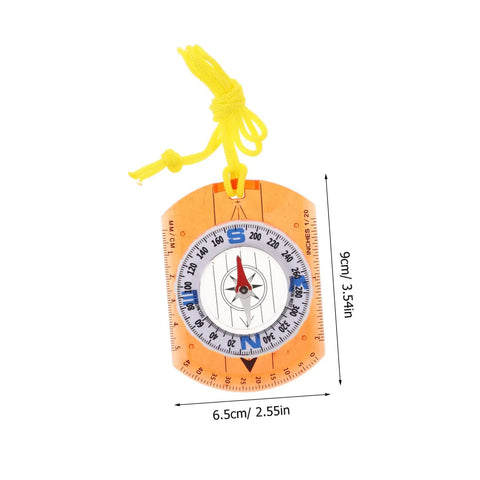 Orienteering Compass For Outdoor Hiking Lightweight Multi Function Tool with yellow strap, size 9cm by 6.5cm