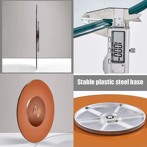 Beefy Heavy Duty Tempered Glass Lazy Susan Turntable 8mm thick side view, base and thickness measurement, 38 inch rotating tray