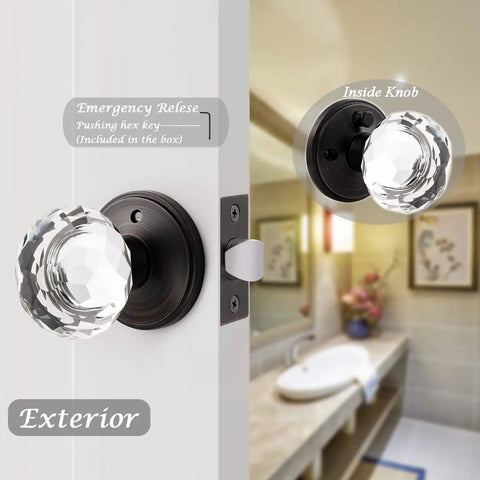 10 Pack Crystal Glass Round Doorknobs With Oil Rubbed Bronze Base Interior Privacy Locks For Bedroom And Bathroom Doors
