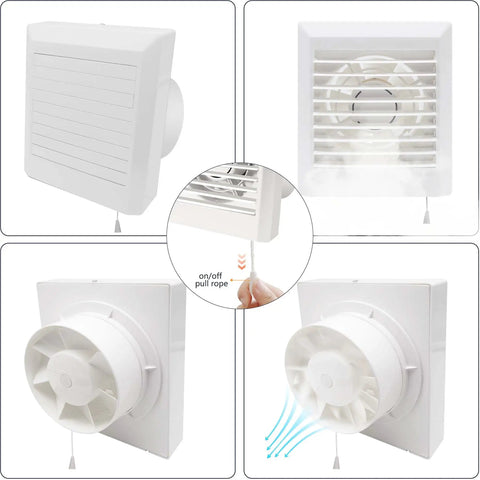 Solid Build Window Shutter Exhaust Fan Boasting Intake And Exhaust Modes Wall Mounted Ventilation Blower For Bathroom Kitchen Attic Garage Workshop Nine Point Five Inch showcasing pull rope and blade details.