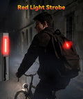 4-In-1 EDC Flat Flashlight USB-C Rechargeable Magnetic Slim Handheld Light with red strobe, attached to a backpack.