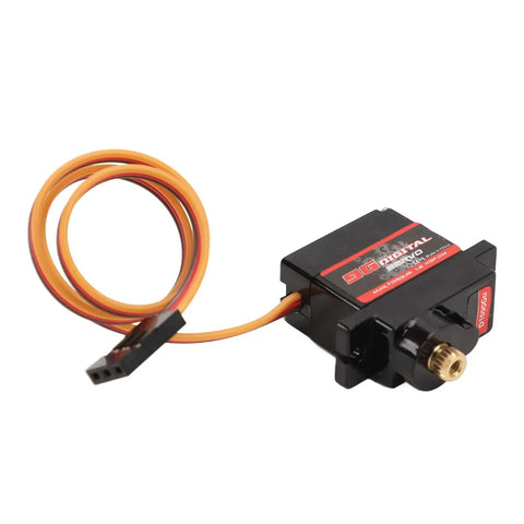 Lightweight 9G Servo Motor Kit With Heavy Duty Copper Gears Built For Nimble RC Cars Robots Helicopters And Planes displayed with wires.