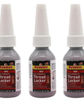 Three bottles of Red High Strength Thread Locker 0.34 Oz Bottle For Permanent Lock On Large Fasteners, Anaerobic Formula, Vibration And Solvent Resistant, Heavy Duty Industrial Grade, 3 Pack.