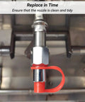 Rubber Blow Off Caps Kit For Ansul R102 And Piranha Industrial Kitchen Fire Suppression Vent A Hood Systems Keep Nozzles Clean And Protected Grease Cap Covers 20 Pack installed on nozzle.