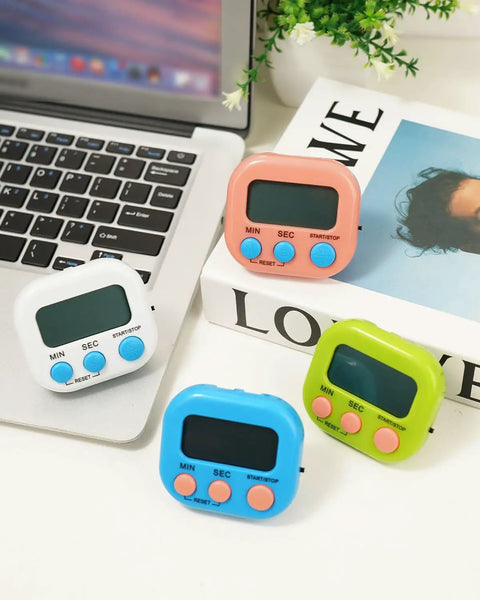 Two Pack Large Screen Digital Timers with Magnetic Back Countdown and Count Up Stopwatch Loud Alarm for Kitchen in green and blue