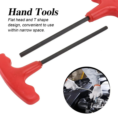 Heavy Duty T Handle Hex Wrench With Bracket Extra Long Inner Steel Allen Keys For Machine And Vehicle Repair Plus Enhanced Torque Reach Tool Kit Legit Pick For Mechanics Who Want Real Grip When Chasing Tough Spots And Daily Grind, red T-handle Allen key for engine repair