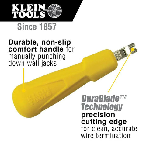 Yellow punchdown tool with non-slip handle and DuraBlade technology for the Coax Installation Kit With Crimp Tool, Cable Cutter, Stripper.