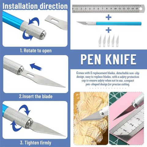 Installation guide for pen knife in 20 Piece Model Tool Kit For Gundam Plastic Models A Handy Hobby Builder Set For Quick Assembling.