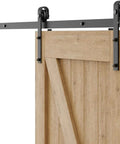 Six Foot J Shape Sliding Barn Door Hardware Kit For A Single Wooden Door With Frosted Black Finish Track System Vintage Closet Hardware Great For Doors Up To 36 Inches Wide And 330 Pound Capacity installed view