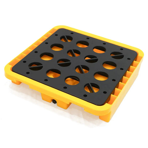 Heavy Duty Modular Spill Containment Pallet With Drain And Grating, Stackable Platform With Forklift Pockets, 2300 Lb Capacity