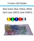 All In One Electronic Component Kit With 1390 Pieces Including LED Diodes in red, green, blue, yellow, white in plastic bag
