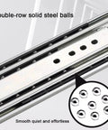 Close-up of Beefy Full Extension Drawer Slides for Tool Boxes, double-row solid steel balls, Heavy Duty Side Mount Runners.