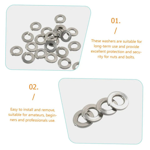 Stainless Steel Washers Set 350 Pc Assortment With Multiple Sizes And Spring Lock Features, Flat Washers For Screws And Nuts, Built For Auto And Industrial Projects, Durable Gasket Washers For Any Hardware Job, assorted spring lock washers shown close up