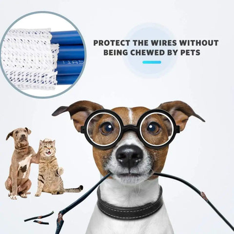Dog and cat near Cable Sleeve Six Point Six Feet Cord Cover For Home Office And TV Wires White No Fuss Pet Proof Cord Protector