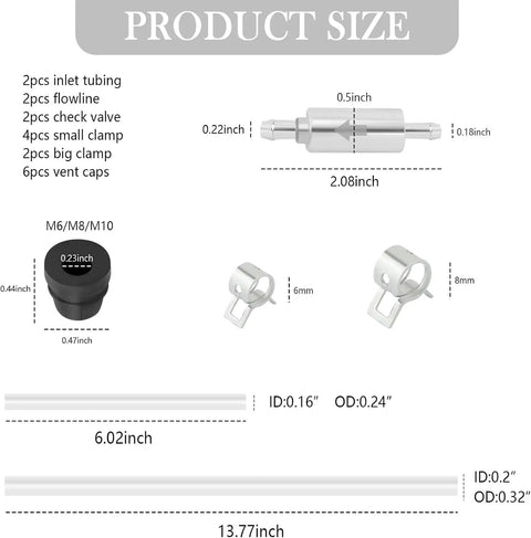 Product size components for Two Pack Brake Bleeder Hose Kit With One Way Check Valve For Car And Motorcycle Clutch Bleeding