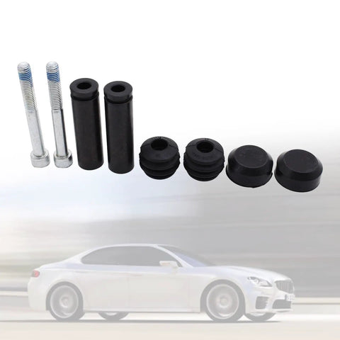 Get Your Car Braking Like A Boss With These Premium Front Brake Caliper Slider Pins Guide Bolts For Easy Install And Smooth Sliding Action Made From Tough Metal And Rubber. Two front brake caliper slider pins with rubber boots on white background