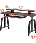 Level Up Your Home Office Game With This Rock Solid 55 Inch Manual Standing Desk Packed With A Pull Out Keyboard Tray And Four Easy Height Adjustments So You Can Switch Between Sitting And Standing Without Breaking A Sweat. 55 inch brown manual standing desk with pull-out keyboard tray and adjustable height.
