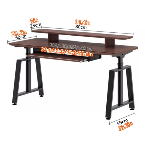 Level Up Your Home Office Game With This Rock Solid 55 Inch Manual Standing Desk Packed With A Pull Out Keyboard Tray And Four Easy Height Adjustments So You Can Switch Between Sitting And Standing Without Breaking A Sweat. 55 inch brown manual standing desk with pull-out keyboard tray and adjustable height.