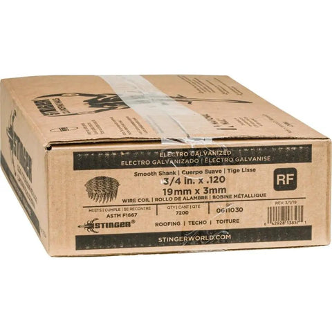 Three Quarter Inch Fifteen Degree Wire Collated Galvanized Coil Roofing Nail For Shingles And Vinyl Siding 7,200 Per Box