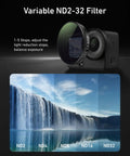 DJI Osmo Action 6 Filter Kit With 2 To 32 Variable ND, CPL UV Lens Filters showing filter effect on waterfall