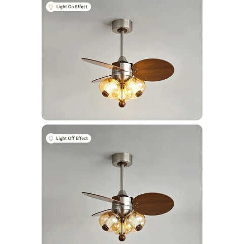 YPDJVLTI Ceiling Fans Lights Children's LED Fandelier with glass lampshade, demonstrating light on and off effects.