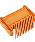 Built Tough Adjustable Woodworking Featherboard Rock Solid Kickback Shield Stackable Router Table And Table Saw Push Stick For Top Shelf Workshop Projects Tan Color in bright orange plastic with comb-like teeth.