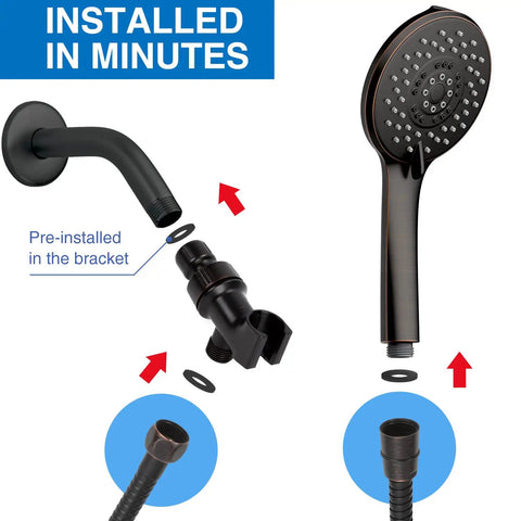 Five Function Handheld Shower Head With High Pressure Power Wash 70.8 Inch Stainless Steel Hose installation
