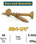 Deck Screws For Outdoor Wood And Fence, Tan, Rust Resistant Epoxy Coated With Over 1000 Hour Salt Spray, Includes T25 Torx Bit