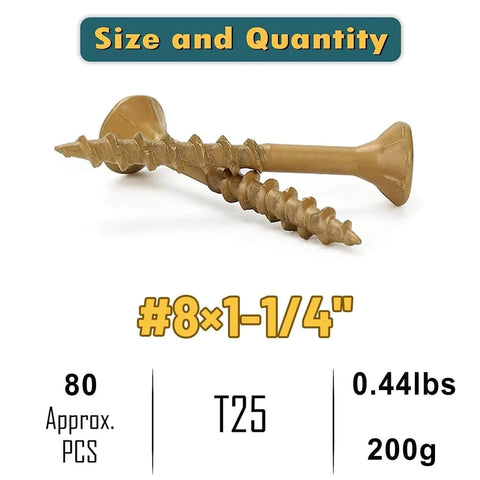 Deck Screws For Outdoor Wood And Fence, Tan, Rust Resistant Epoxy Coated With Over 1000 Hour Salt Spray, Includes T25 Torx Bit