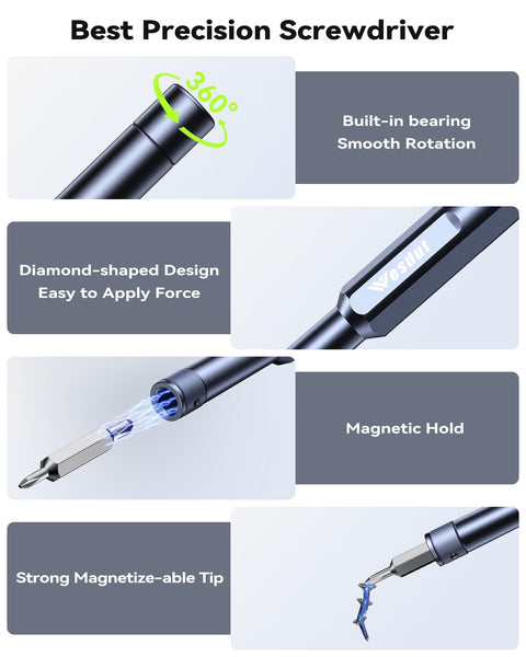 49in1 All In One Precision Screwdriver Set Magnetic Mini Tool Kit showing magnetic hold and smooth rotation features