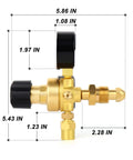 Brass welding gas regulator for argon/CO2 with CGA580 fitting and black adjustment knobs.