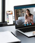 Magnetic Laptop Phone Holder With MagSafe For iPhone 12 To 17 Side Monitor Mount in use during video call.