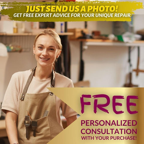 Person in workshop offering free consultation for Fabric And Carpet Repair Kit For Tears, Holes, And Burns Easy DIY Patch.