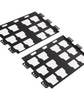 Straight Up Tough Stainless Steel Mending Plates Heavy Duty Wood Repair Brackets For Furniture Fix Ups And Shop Tool Storage, black metal mounting plates with cutouts.