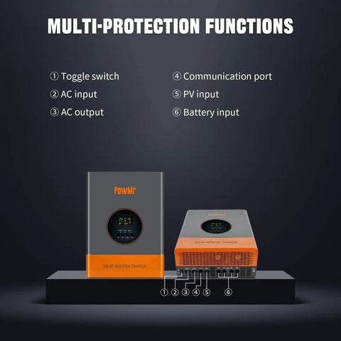 Multi-protection features of Straight Up Powerful 10000W Hybrid Solar Inverter With Built In 120A MPPT Charge Controller.