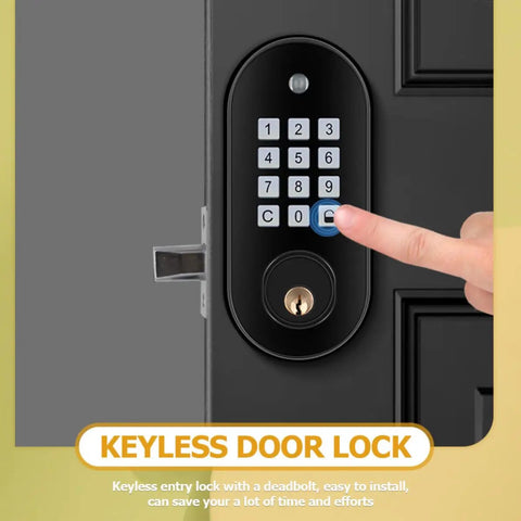No Fuss Electronic Keypad Deadbolt Lock Featuring Keyless Entry And Automatic Self Locking Design for rock solid front door security.