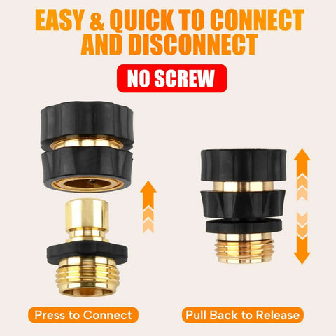 Three Fourths Inch No Fuss Quick Connect Garden Hose Fittings Set Aluminum Connectors Male And Female With Rubberized Grips