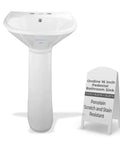 Compact Vitreous China Pedestal Sink With Overflow, Space Saving 16 Inch Wide, 33 Inch High, 14.5 Inch Projection, Glossy White Finish