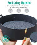 Hand holding Air Fryer Silicone Liners Set For 5 Qt And Up Game-Changing Nonstick Food Grade Silicone Basket Liners With Split Strip