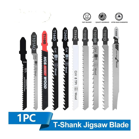 Premium Single T Style Jigsaw Blade Precision Ground High Carbon Steel variety models for cutting wood, plastic, and metal.