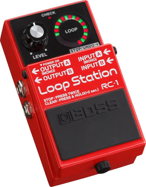 Compact Loop Pedal With 24 Segment Circular LED Indicator showing play status, red design with stereo inputs and outputs
