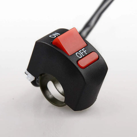 Universal 12V DC Motorcycle Handlebar Push Button On Off Switch with 18 Inch Wire 10A fits seven eighths inch handlebars